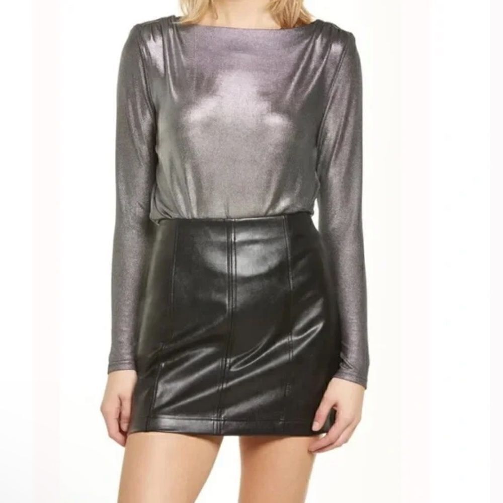 4Th & Reckless Liberty Silver Metallic Bodysuit Size Small